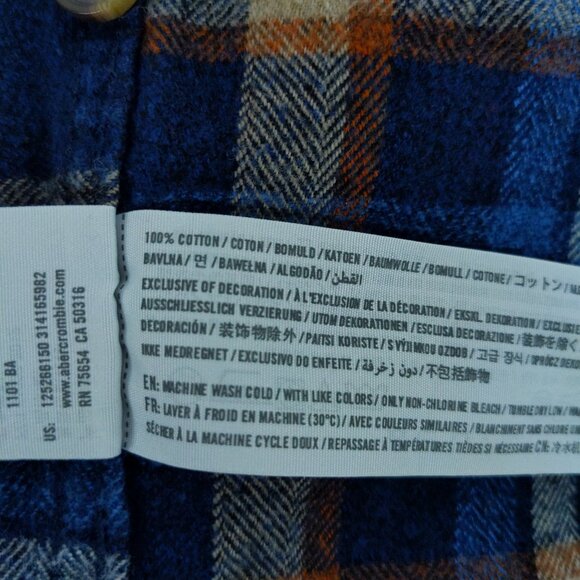 Vtg Abercrombie Fitch Blue Orange Plaid Flannel Shirt, Mens Medium 'Muscle Fit' - Picture 11 of 11